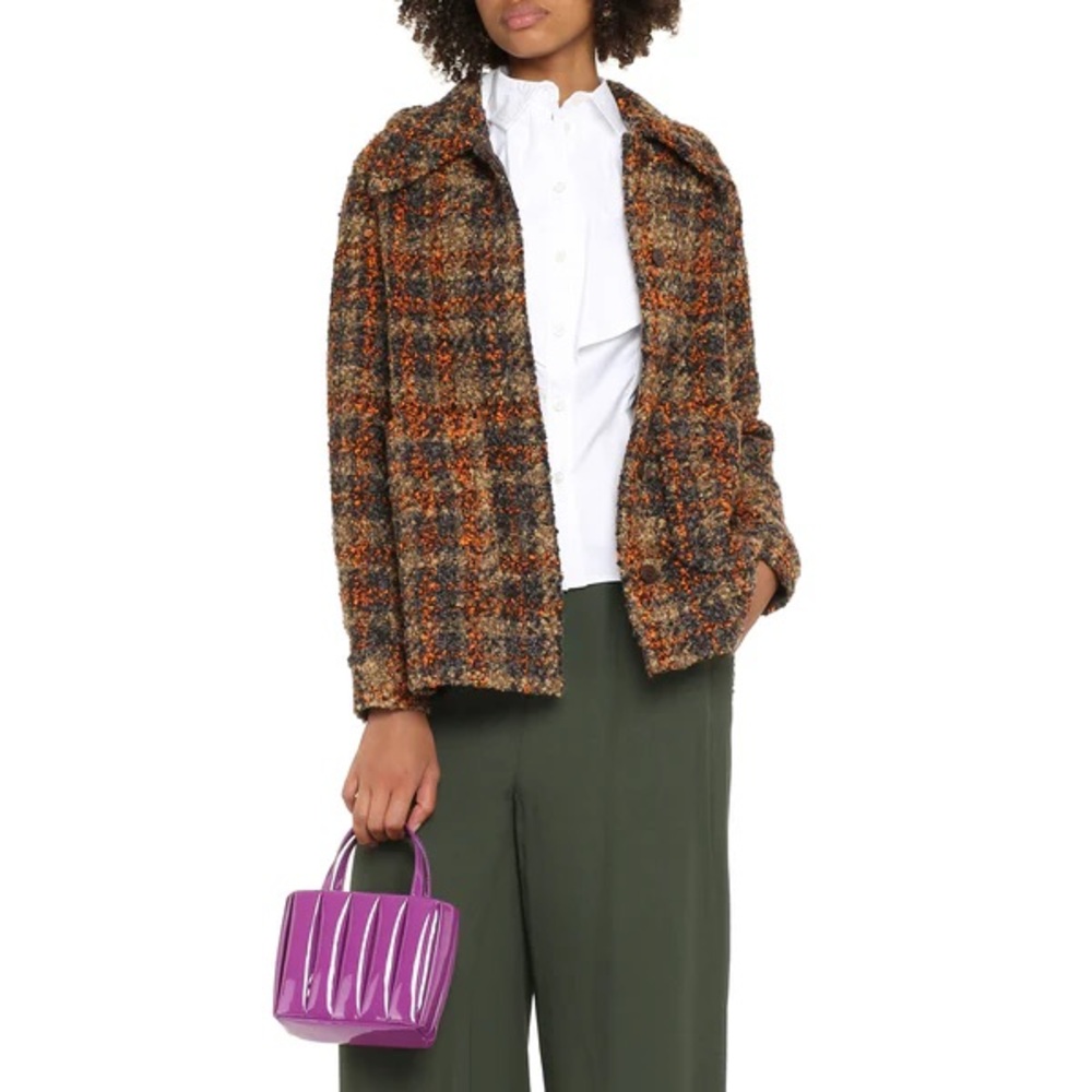 RODEBJER BROWN ORANGE GRAY PLAID COLLARED BUTTON UP BOEL BOUCLE TWEED JACKET - Picture 15 of 17